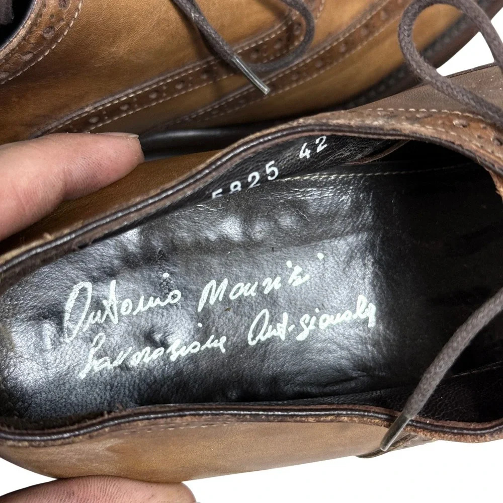 Antonio Maurizi Wingtip Oxford Mens 42 Brown Leather Brogue Chisel Toe Italy